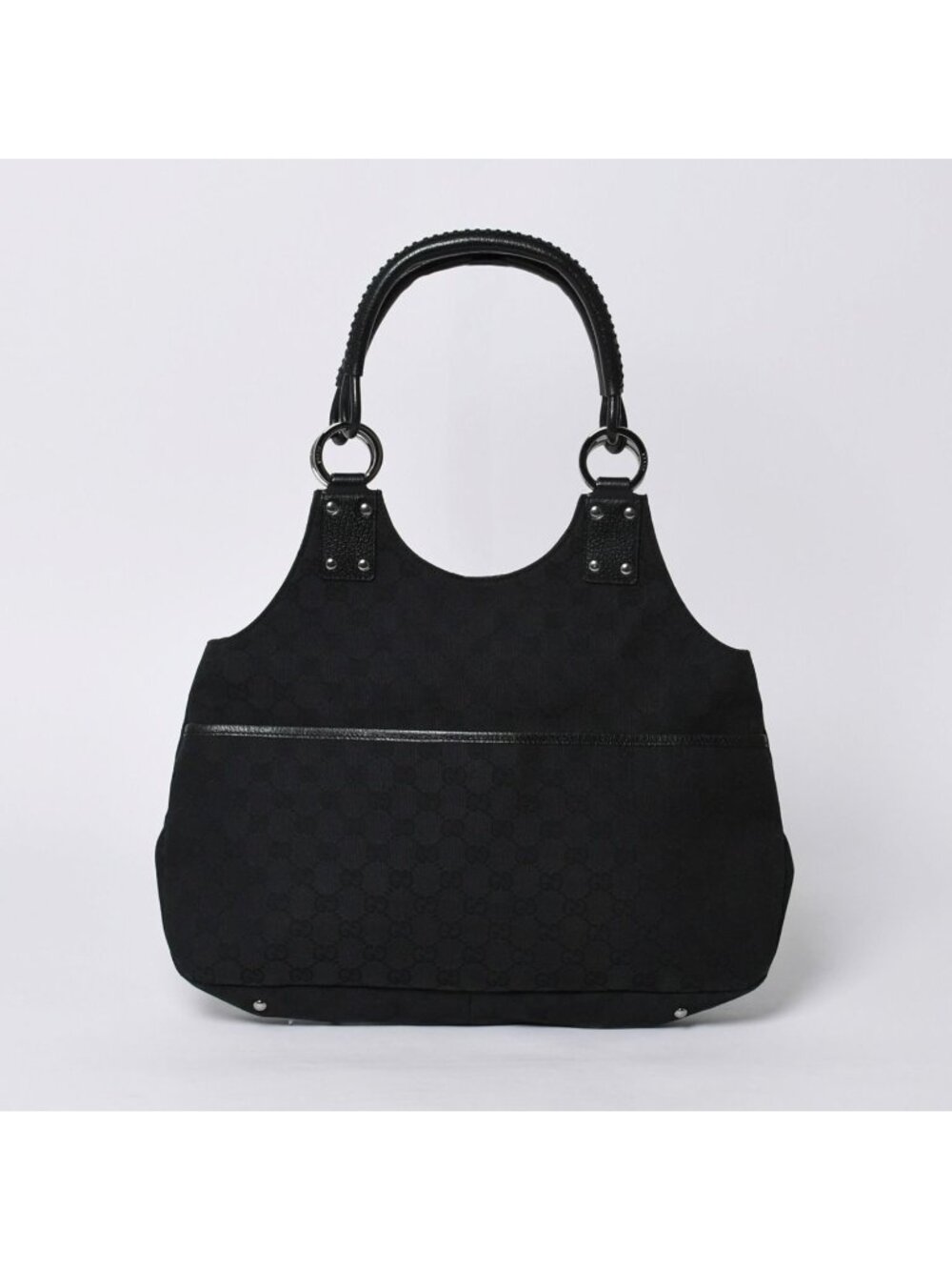 Gucci Handbag GG Canvas Leather Black Gold